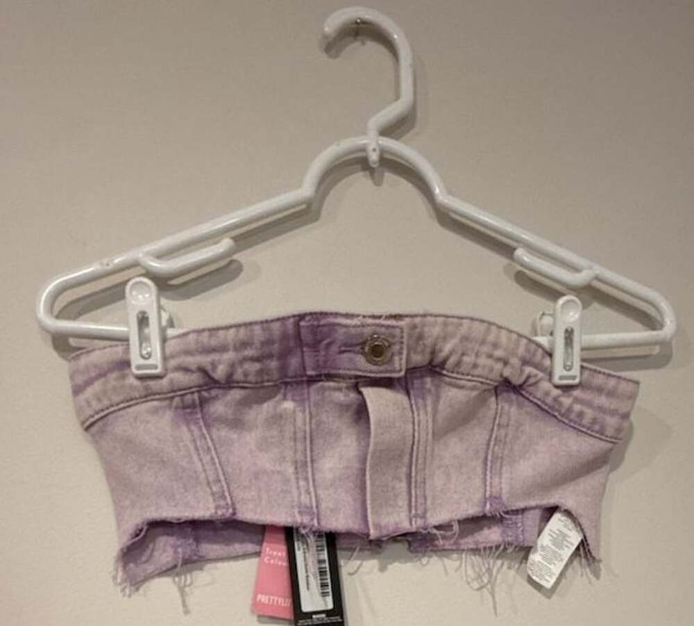 PrettyLittleThing Washed Lilac Extreme Denim Bandeau Top